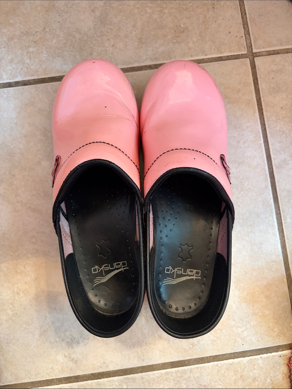 Dansko Pink Patent Slip-On Clogs